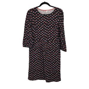 Boden Women's Black Floral A-Line Midi Dress Size 6R 3/4 Sleeve Pockets